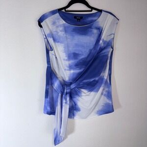 Alfani Side Tie Blouse Small Blue White  Watercolor Abstract‎ Sleeveless Top